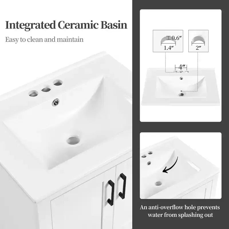 Meuble-lavabo de salle de bain Yaheetech de 86 cm avec lavabo, blanc