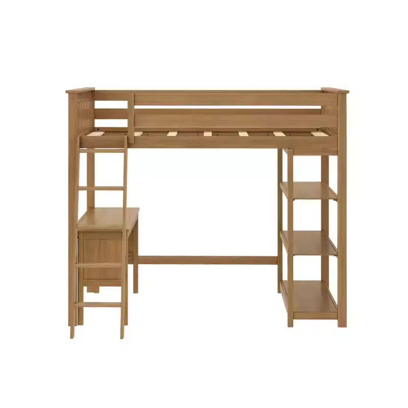 Lit superposé surélevé pleine grandeur Max & Lily avec bureau, échelle et bibliothèque, cadre en bois massif, gain de place, capacité de poids de 181 kg, montage facile