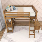 Lit superposé surélevé pleine grandeur Max & Lily avec bureau, échelle et bibliothèque, cadre en bois massif, gain de place, capacité de poids de 181 kg, montage facile