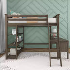 Lit superposé surélevé pleine grandeur Max & Lily avec bureau, échelle et bibliothèque, cadre en bois massif, gain de place, capacité de poids de 181 kg, montage facile