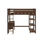 Lit superposé surélevé pleine grandeur Max & Lily avec bureau, échelle et bibliothèque, cadre en bois massif, gain de place, capacité de poids de 181 kg, montage facile