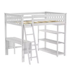 Lit superposé surélevé pleine grandeur Max & Lily avec bureau, échelle et bibliothèque, cadre en bois massif, gain de place, capacité de poids de 181 kg, montage facile