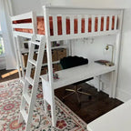 Lit superposé surélevé pleine grandeur Max & Lily avec bureau, échelle et bibliothèque, cadre en bois massif, gain de place, capacité de poids de 181 kg, montage facile