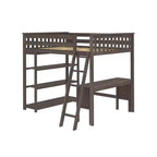Lit superposé surélevé pleine grandeur Max & Lily avec bureau, échelle et bibliothèque, cadre en bois massif, gain de place, capacité de poids de 181 kg, montage facile