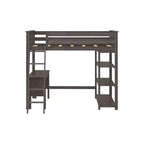 Lit superposé surélevé pleine grandeur Max & Lily avec bureau, échelle et bibliothèque, cadre en bois massif, gain de place, capacité de poids de 181 kg, montage facile