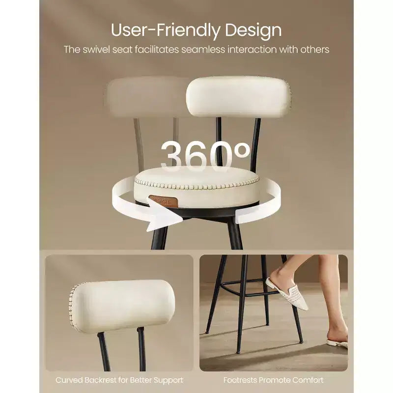 VASAGLE Collection EKHO - Lot de 2 tabourets de bar, tabourets de bar pivotants hauteur comptoir avec dossier, cuir synthétique avec surpiqûres