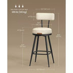 VASAGLE Collection EKHO - Lot de 2 tabourets de bar, tabourets de bar pivotants hauteur comptoir avec dossier, cuir synthétique avec surpiqûres