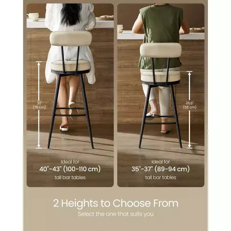 VASAGLE Collection EKHO - Lot de 2 tabourets de bar, tabourets de bar pivotants hauteur comptoir avec dossier, cuir synthétique avec surpiqûres