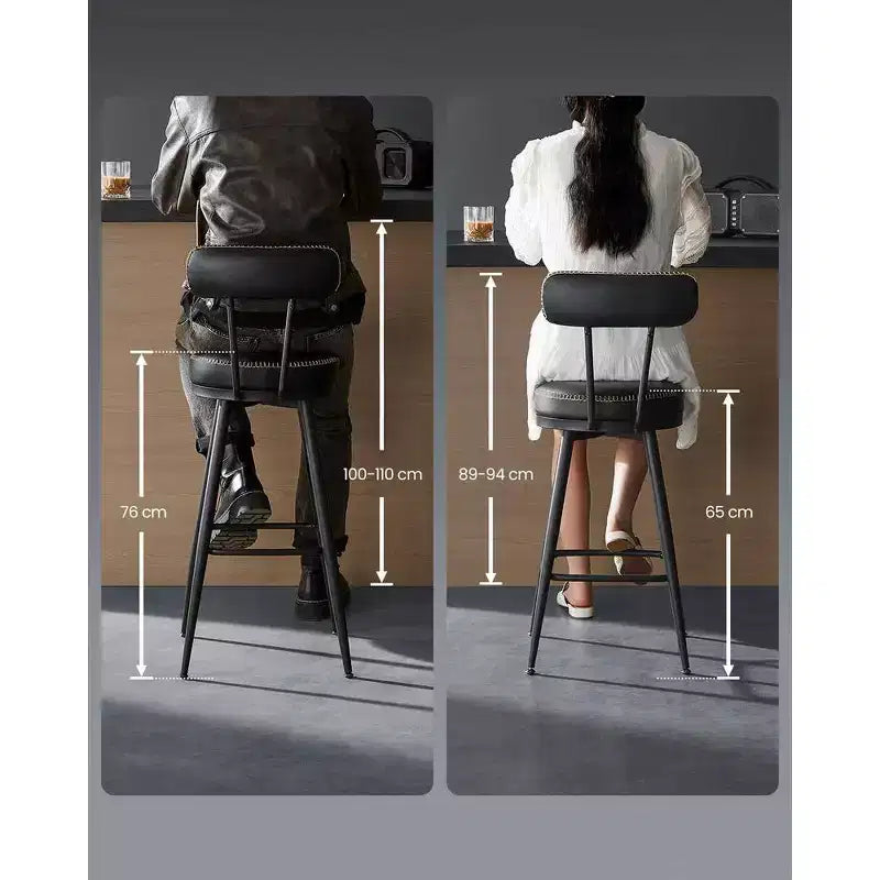 VASAGLE Collection EKHO - Lot de 2 tabourets de bar, tabourets de bar pivotants hauteur comptoir avec dossier, cuir synthétique avec surpiqûres