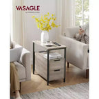 VASAGLE Table d'appoint avec station de charge, Table d'extrémité étroite avec 2 tiroirs, Table de chevet fine avec rangement