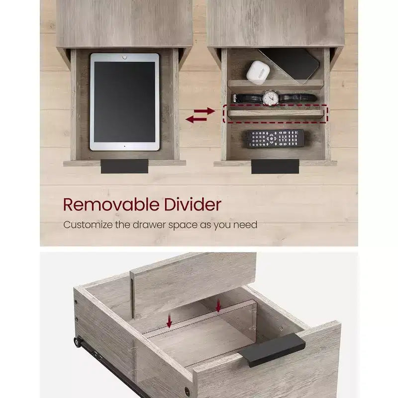 VASAGLE Table d'appoint avec station de charge, Table d'extrémité étroite avec 2 tiroirs, Table de chevet fine avec rangement