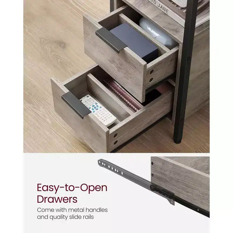 VASAGLE Table d'appoint avec station de charge, Table d'extrémité étroite avec 2 tiroirs, Table de chevet fine avec rangement