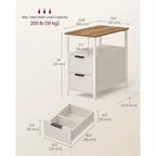 VASAGLE Table d'appoint avec station de charge, Table d'extrémité étroite avec 2 tiroirs, Table de chevet fine avec rangement