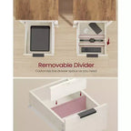VASAGLE Table d'appoint avec station de charge, Table d'extrémité étroite avec 2 tiroirs, Table de chevet fine avec rangement
