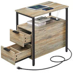 VASAGLE Table d'appoint avec station de charge, Table d'extrémité étroite avec 2 tiroirs, Table de chevet fine avec rangement