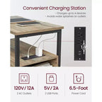 VASAGLE Table d'appoint avec station de charge, Table d'extrémité étroite avec 2 tiroirs, Table de chevet fine avec rangement