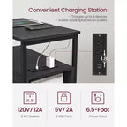 VASAGLE Table d'appoint avec station de charge, Table d'extrémité étroite avec 2 tiroirs, Table de chevet fine avec rangement