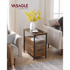 VASAGLE Table d'appoint avec station de charge, Table d'extrémité étroite avec 2 tiroirs, Table de chevet fine avec rangement