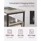 VASAGLE Table d'appoint avec station de charge, Table d'extrémité étroite avec 2 tiroirs, Table de chevet fine avec rangement