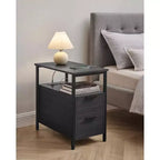 VASAGLE Side Table with Charging Station, Narrow End Table with 2 Drawers, Slim Nightstand and Bedside Table with Storage