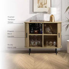 LuxenHome Buffet avec armoire de rangement, armoire d'appoint moderne du milieu du siècle à 2 portes de 35 pouces avec portes coulissantes à lattes et étagère, chêne