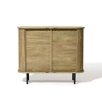 LuxenHome Buffet avec armoire de rangement, armoire d'appoint moderne du milieu du siècle à 2 portes de 35 pouces avec portes coulissantes à lattes et étagère, chêne