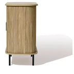 LuxenHome Buffet avec armoire de rangement, armoire d'appoint moderne du milieu du siècle à 2 portes de 35 pouces avec portes coulissantes à lattes et étagère, chêne