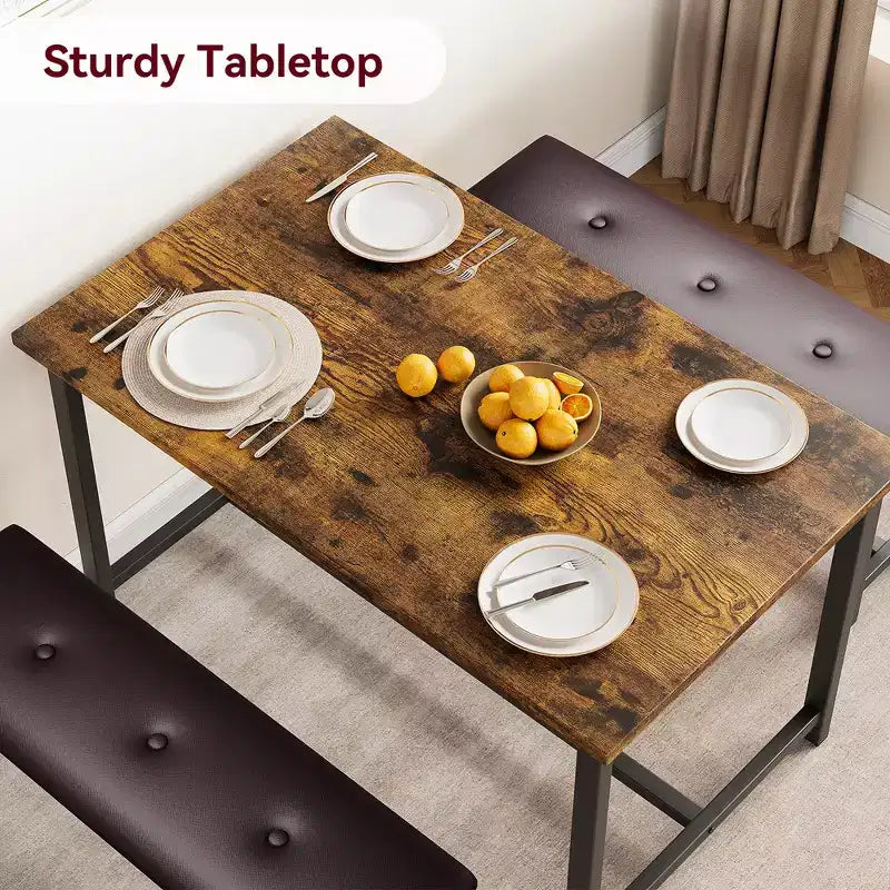 Ensemble table à manger pour 4, Table de cuisine en bois avec 2 bancs rembourrés, pour petits espaces, appartement, studio
