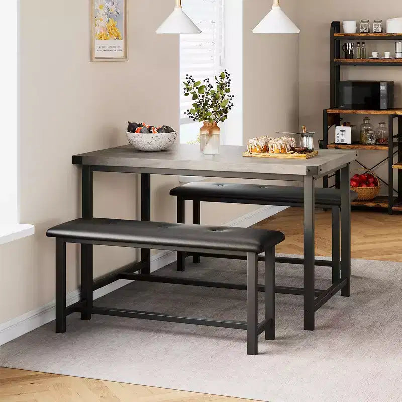 Ensemble table à manger pour 4, Table de cuisine en bois avec 2 bancs rembourrés, pour petits espaces, appartement, studio