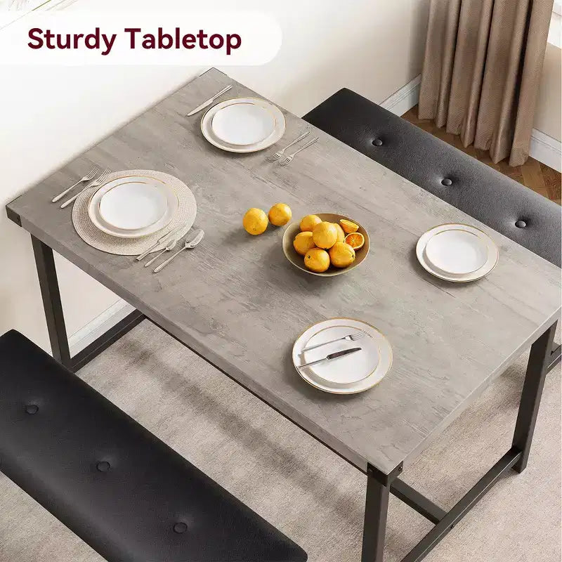 Ensemble table à manger pour 4, Table de cuisine en bois avec 2 bancs rembourrés, pour petits espaces, appartement, studio