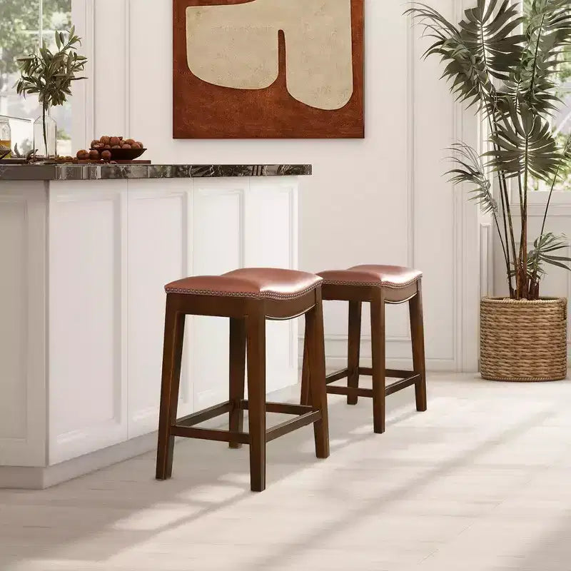 Tabouret de comptoir sans dossier Barlow 24,5 en cuir pleine fleur