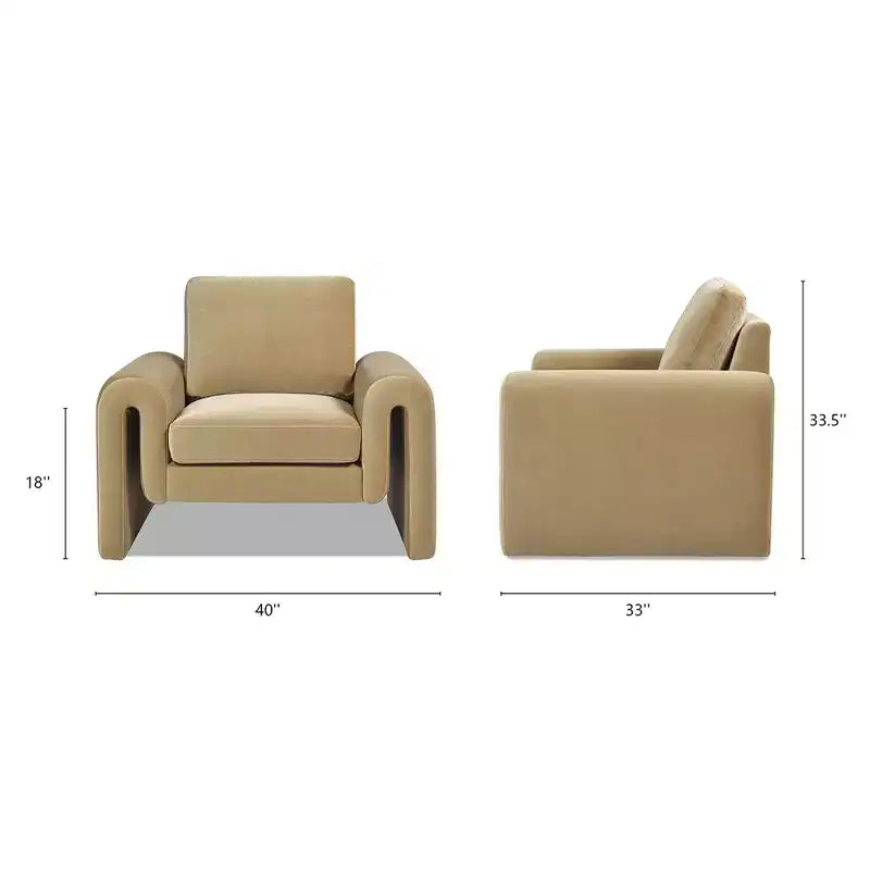 Fauteuil Mason 40 à dossier arqué, Velours Performance Beige Chameau