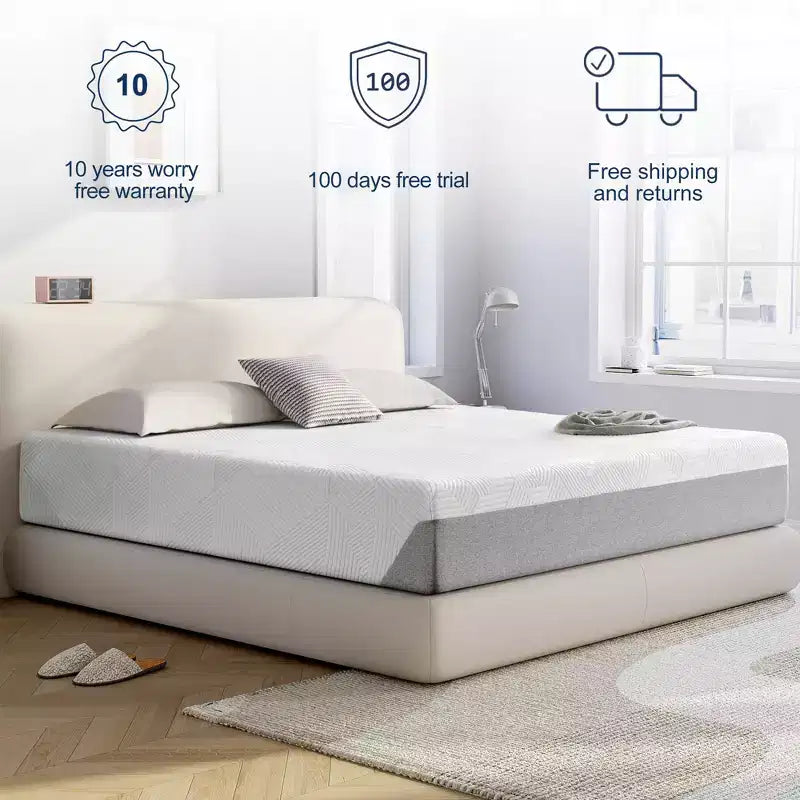 Matelas Wuleitex 10 pouces, matelas en mousse à mémoire de forme rafraîchissante pour un sommeil frais, support de décompression ergonomique à 5 zones, dureté moyenne