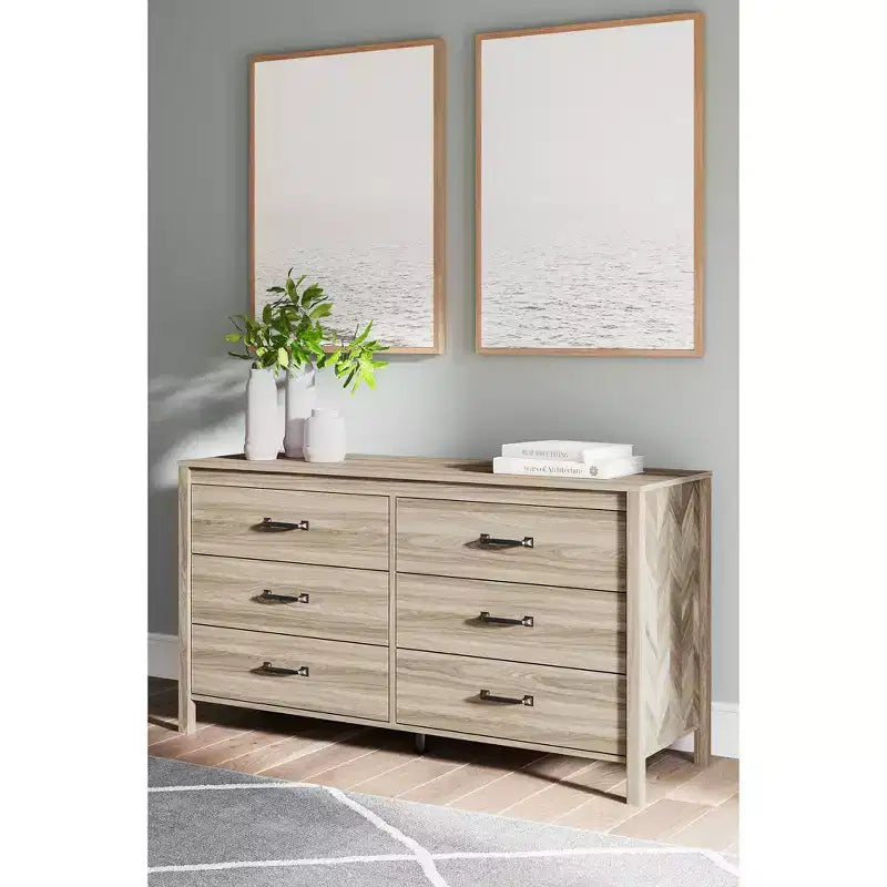 Signature Design by Ashley Commode 6 tiroirs Battelle, couleur sable