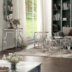 Ensemble de 3 tables basses Ders Glam Chrome et placage or avec plateau en verre trempé par Furniture of America