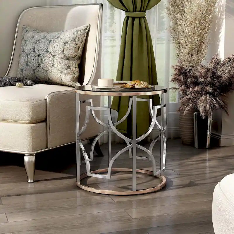 Ensemble de 3 tables basses Ders Glam Chrome et placage or avec plateau en verre trempé par Furniture of America