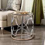 Ensemble de 3 tables basses Ders Glam Chrome et placage or avec plateau en verre trempé par Furniture of America
