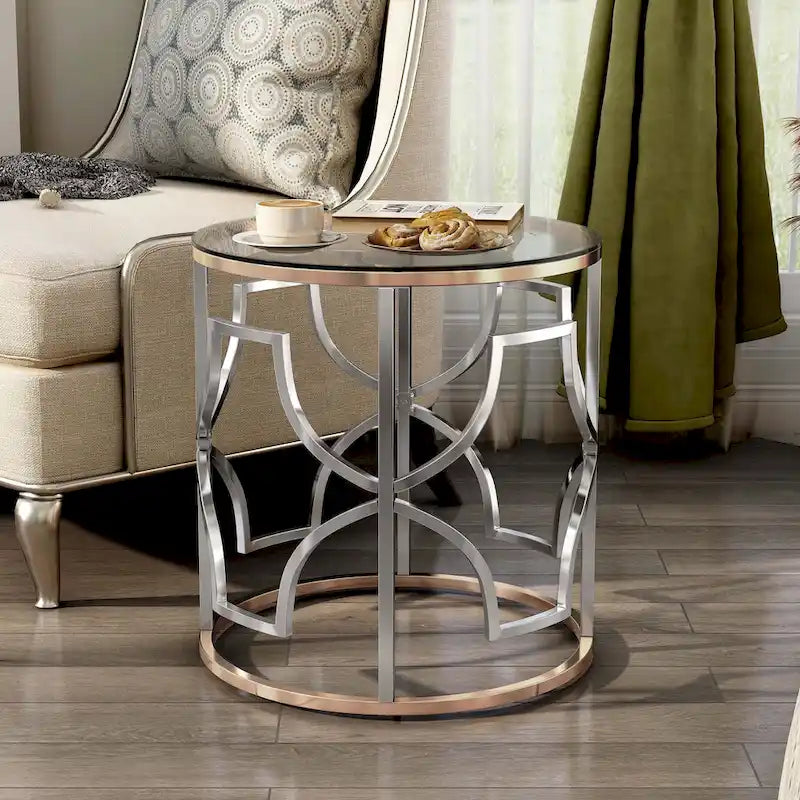 Ensemble de 3 tables basses Ders Glam Chrome et placage or avec plateau en verre trempé par Furniture of America
