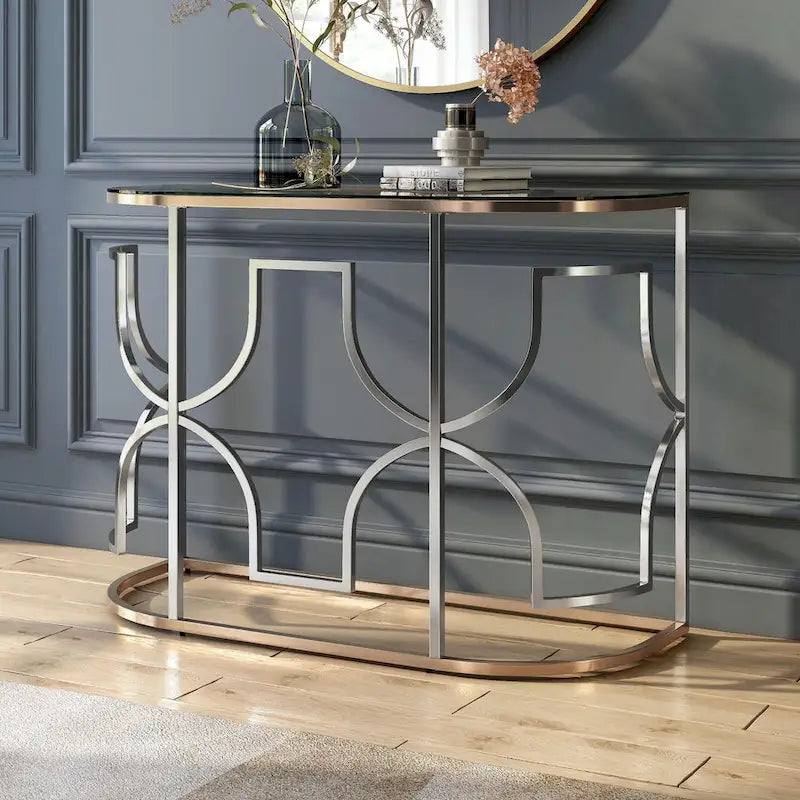 Ensemble de 3 tables basses Ders Glam Chrome et placage or avec plateau en verre trempé par Furniture of America