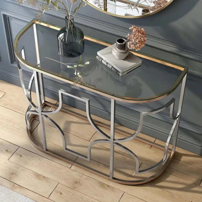 Ensemble de 3 tables basses Ders Glam Chrome et placage or avec plateau en verre trempé par Furniture of America