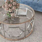 Ensemble de 3 tables basses Ders Glam Chrome et placage or avec plateau en verre trempé par Furniture of America