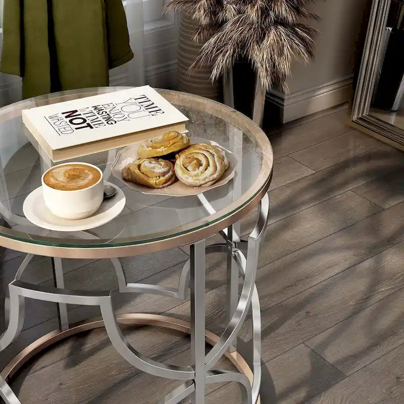 Ensemble de 3 tables basses Ders Glam Chrome et placage or avec plateau en verre trempé par Furniture of America
