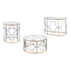 Ensemble de 3 tables basses Ders Glam Chrome et placage or avec plateau en verre trempé par Furniture of America
