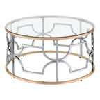 Ensemble de 3 tables basses Ders Glam Chrome et placage or avec plateau en verre trempé par Furniture of America