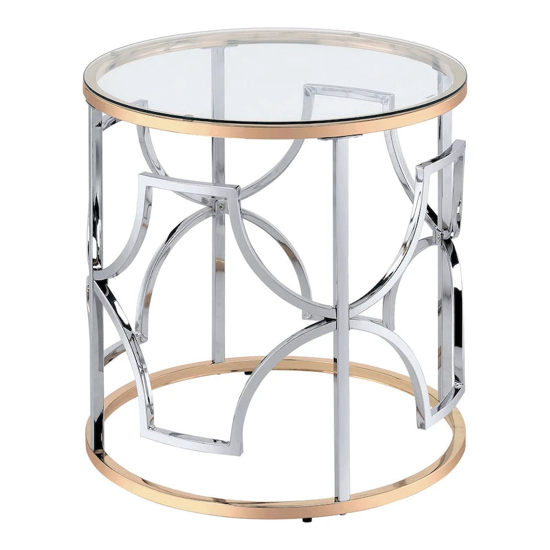 Ensemble de 3 tables basses Ders Glam Chrome et placage or avec plateau en verre trempé par Furniture of America