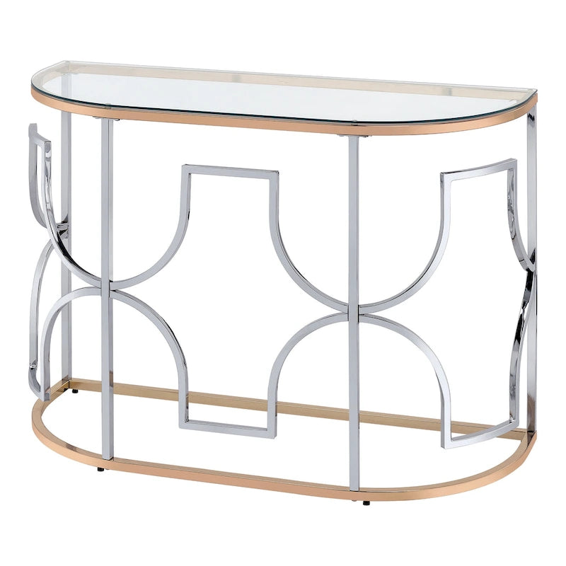 Ensemble de 3 tables basses Ders Glam Chrome et placage or avec plateau en verre trempé par Furniture of America