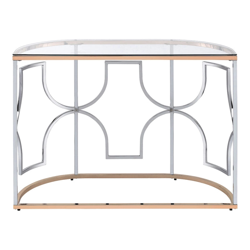 Ensemble de 3 tables basses Ders Glam Chrome et placage or avec plateau en verre trempé par Furniture of America