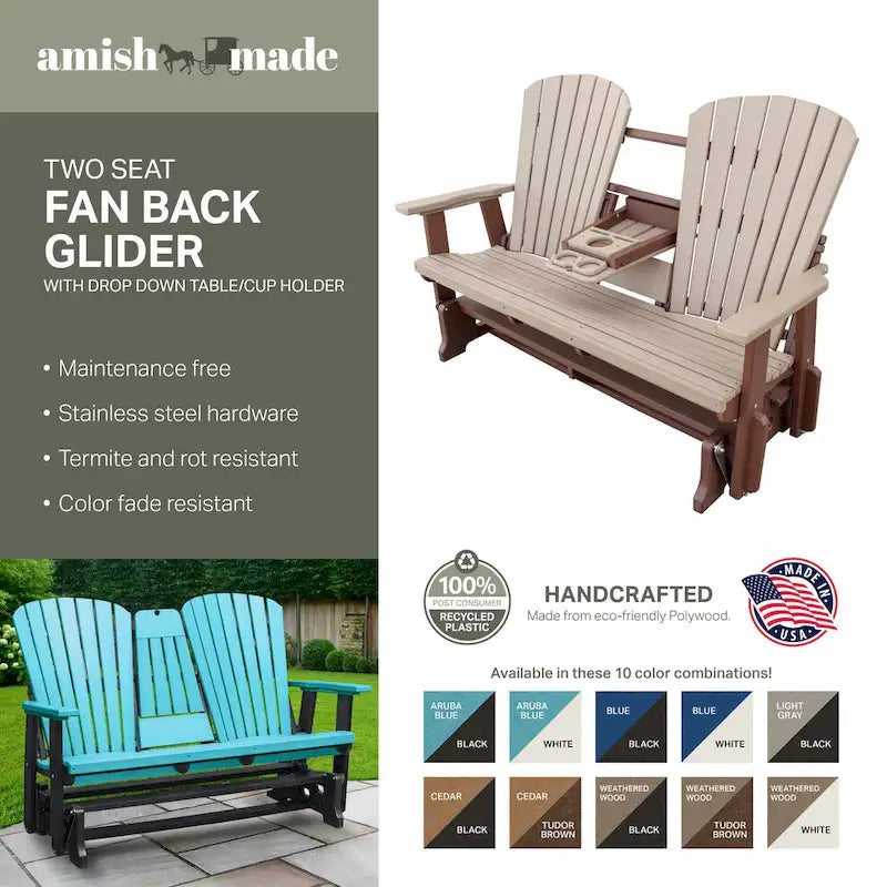 Fauteuil planeur deux places avec dossier en éventail et tablette/porte-gobelet rabattable American Furniture Classics - S.O.