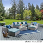 Canapé d'angle d'extérieur 8 places en osier Santa Rosa avec coussins, par Christopher Knight Home
