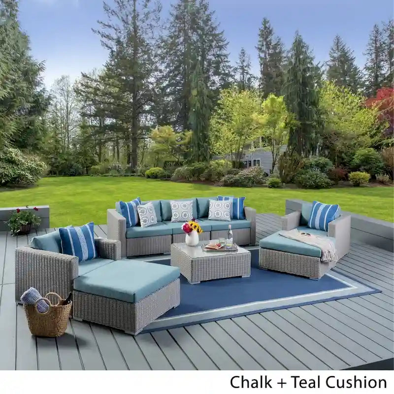 Canapé d'angle d'extérieur 8 places en osier Santa Rosa avec coussins, par Christopher Knight Home